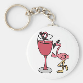 Chaveiro Flamingo Rosa em Vidro de Vinho Espelho