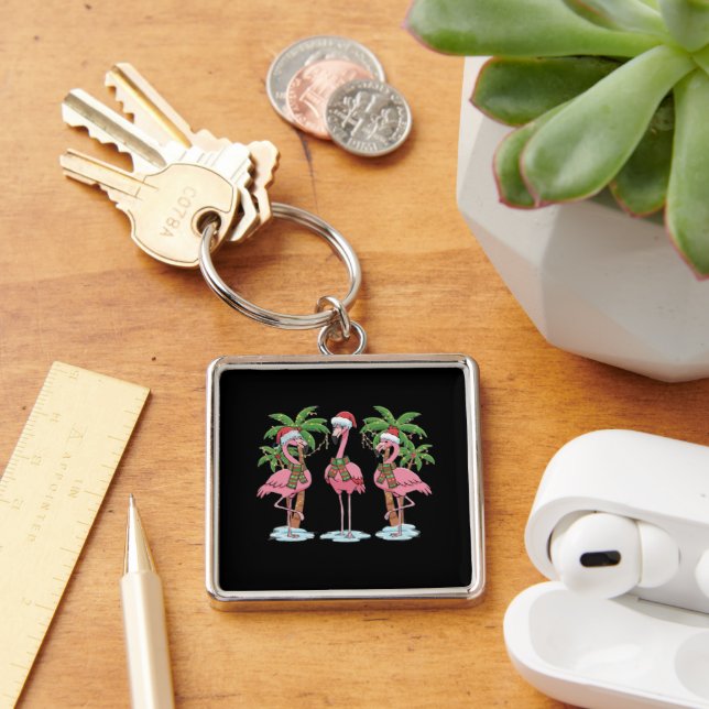 Chaveiro Flamingo Rosa Engraçado "Sonhando com um Natal Ros (Mesa)