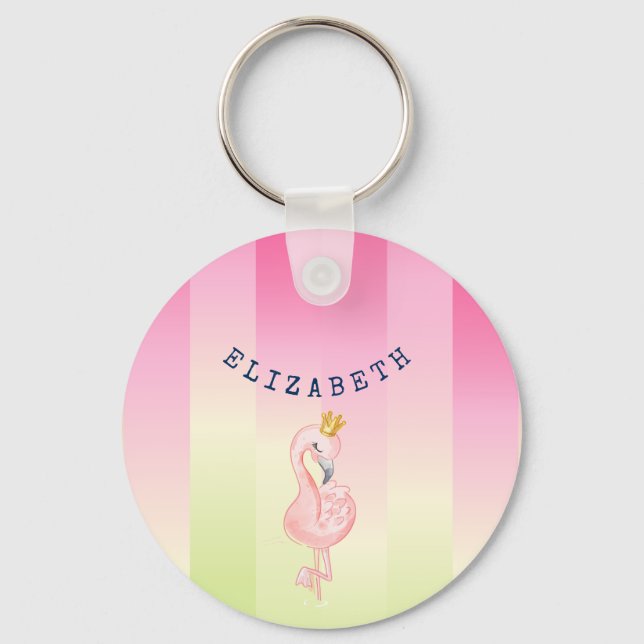 Chaveiro Flamingo Rosa Fofo Ombre Listrado   (Frente)