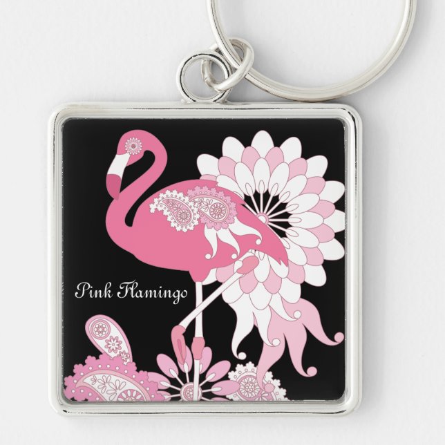 Chaveiro Flamingo Rosa Preto Personalizado (Frente)