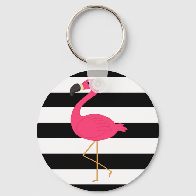 Chaveiro Flamingo Rosa-Rosa-Stripe Preto e Branco (Frente)