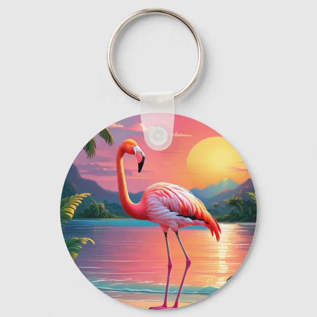 Chaveiro Flamingo Sunset Praia Tropical (Frente)
