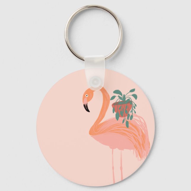 Chaveiro Flamingo Tropical com a mão de plantas plantadas (Frente)
