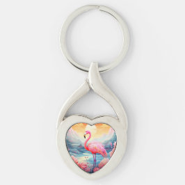Chaveiro Flamingo Tropical com Flores