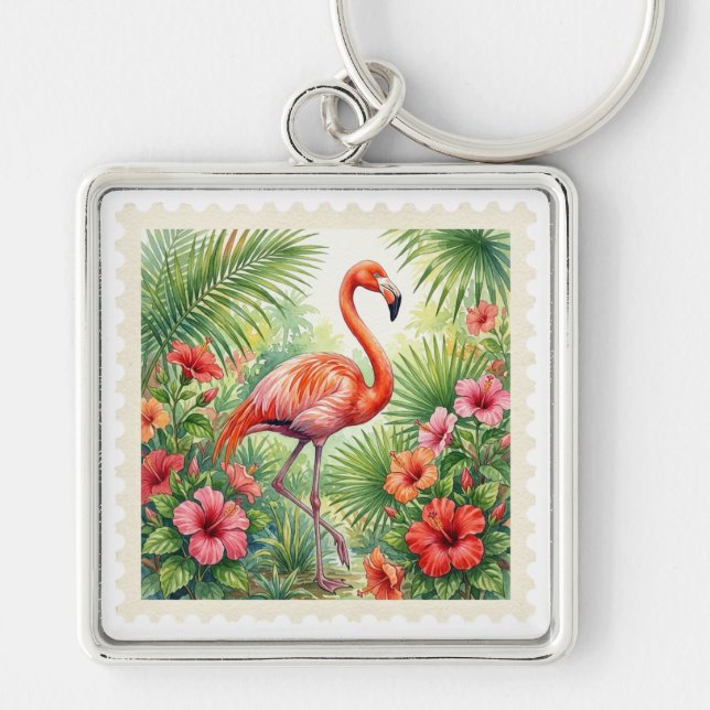 CHAVEIRO FLAMINGO TROPICAL ROSA E HIBISCO TROPICAL (Frente)