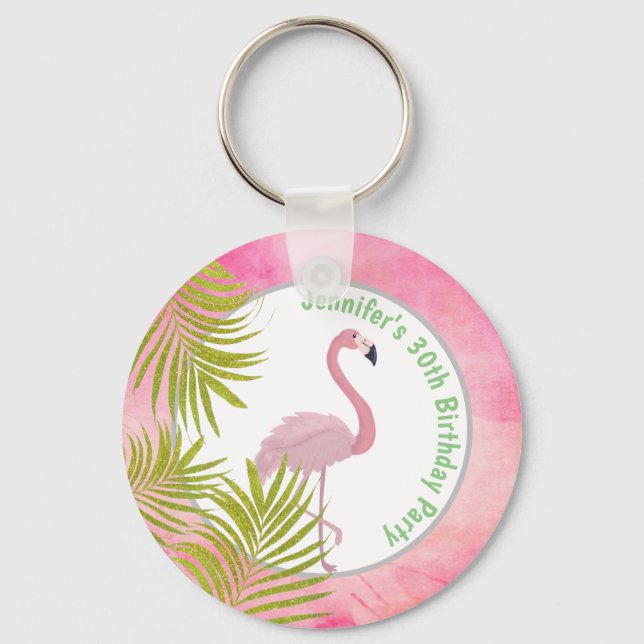 Chaveiro Flamingo Tropical Rosa Personalizado Favor de Aniv (Frente)