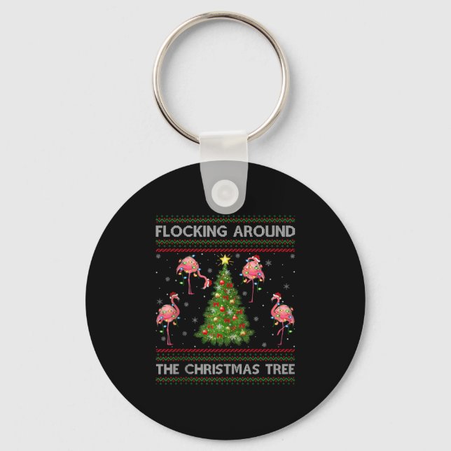 Chaveiro Flamingo Ugly Christmas Sweater Style Flamingo Bir (Frente)