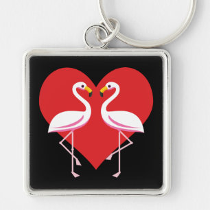 Chaveiro Flamingos Cor-de-rosa branco-claro com coração ver