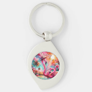 Chaveiro Flamingos Palmeiras Rosa Tropicais Personalizadas