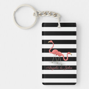Chaveiro Flamingos, Pretos, Listras Brancas Personalizadas