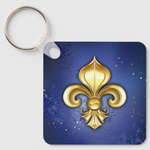 Chaveiro Fleur de Lis Dourada em Azul