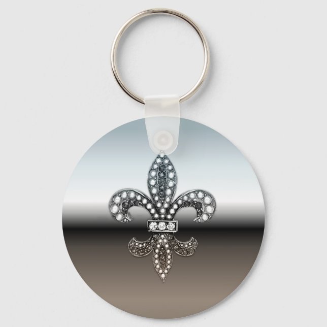 Chaveiro Fleur De Lis Flor New Orleans Silver Black (Frente)