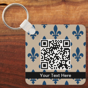 Chaveiro Fleur de Lis Pattern, Francês, Real, Azul Marinho
