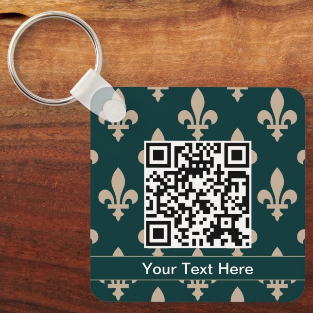 Chaveiro Fleur de Lis Pattern, Francês, Real, Creme, Verde (Frente)