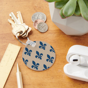 Chaveiro Fleur de Lis Pattern, Royal French Blue em Creme