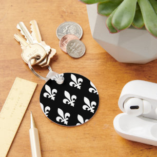 Chaveiro Fleur de Lis Pattern, Royal French, preto em branc