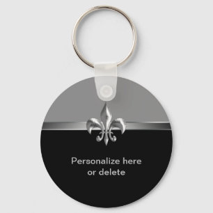 Chaveiro Fleur de Lis Preto de Prata Personalizado