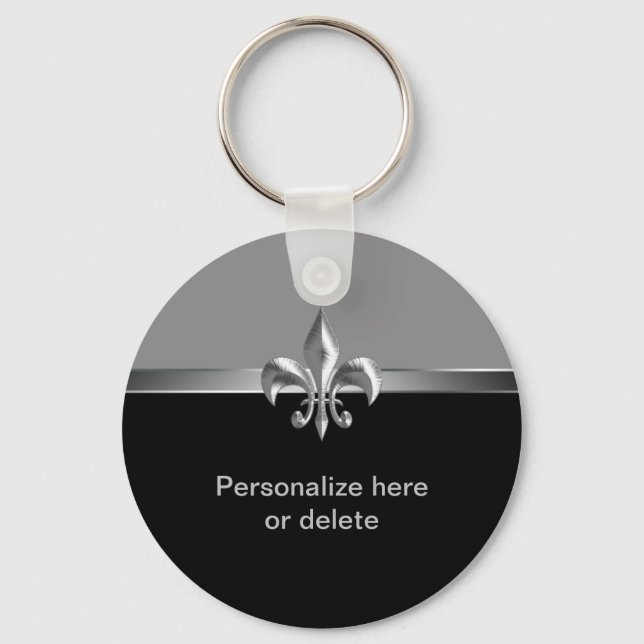 Chaveiro Fleur de Lis Preto de Prata Personalizado (Frente)