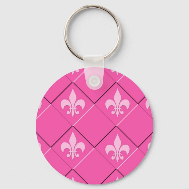 Chaveiro Fleur de lys e quadrados, padrão rosa (Frente)