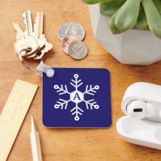 Chaveiro Floco de Neve Branco e Prata Natal Inicial Azul