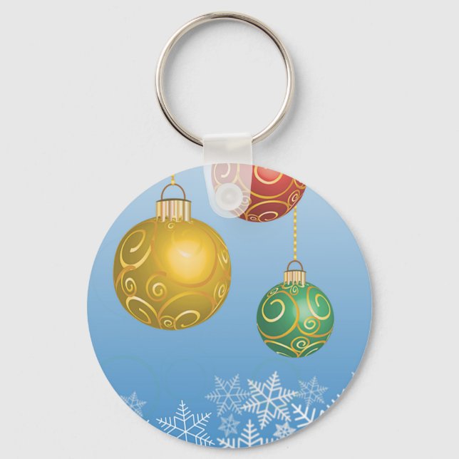 Chaveiro Floco de neve e Bola de Natal Vermelha, Amarela, V (Frente)