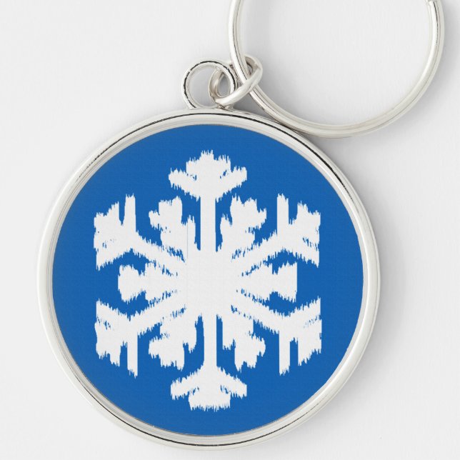 Chaveiro Floco de neve Ikat - Azul de cobalto e branco (Frente)