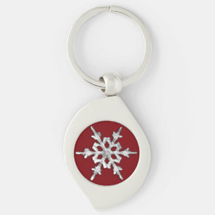 Chaveiro Floco de neve prateado e branco em vermelho profun