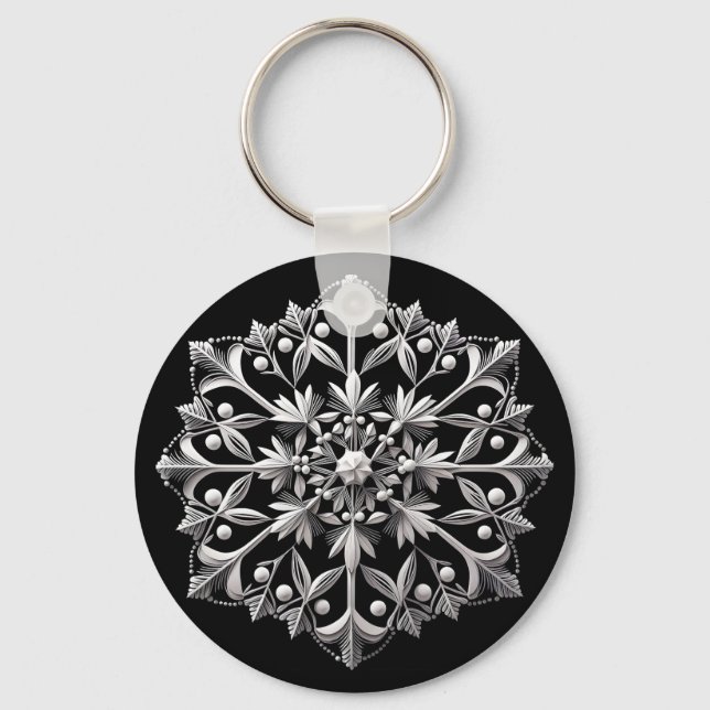 Chaveiro Floco de Neve Prateado em Preto (Frente)