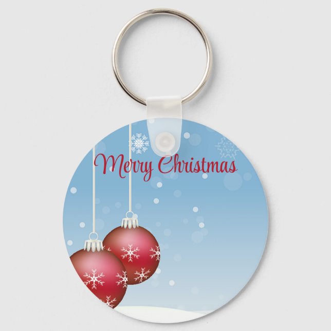 Chaveiro Flocos de Natal Azul com Ornamento (Frente)