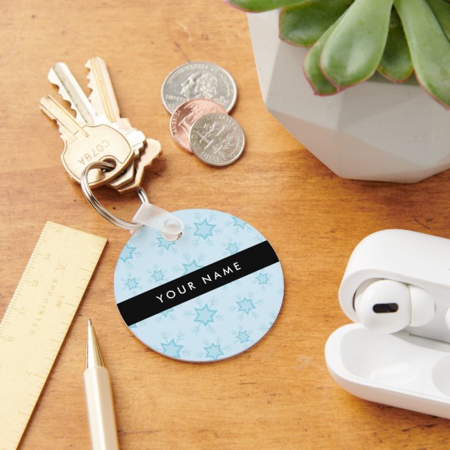Chaveiro Flocos de neve azuis, seu nome, Personalize (Mesa)