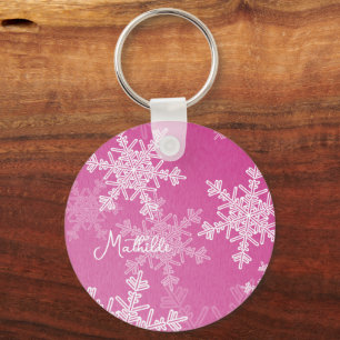 Chaveiro Flocos de neve brancos cor-de-rosa Nome de Natal m