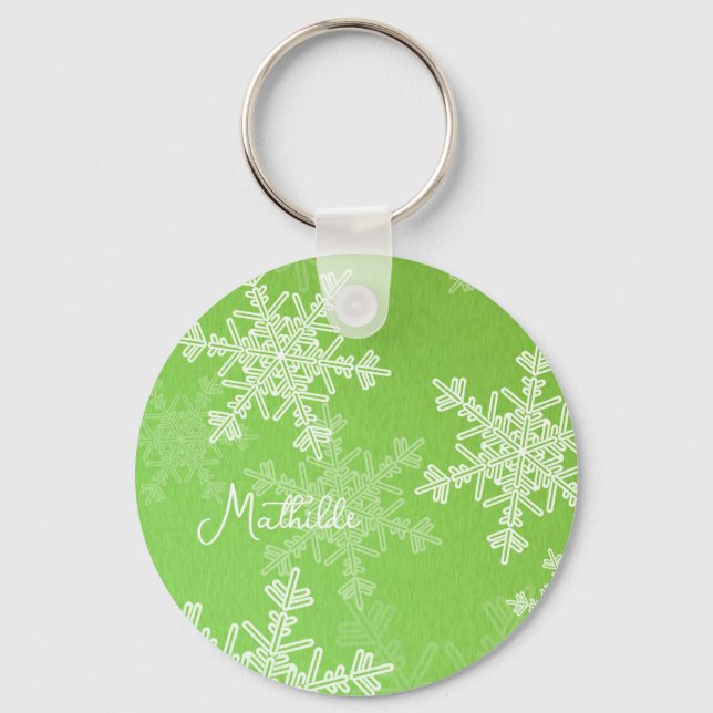 Chaveiro Flocos de neve brancos verdes - nome de Natal mini (Frente)