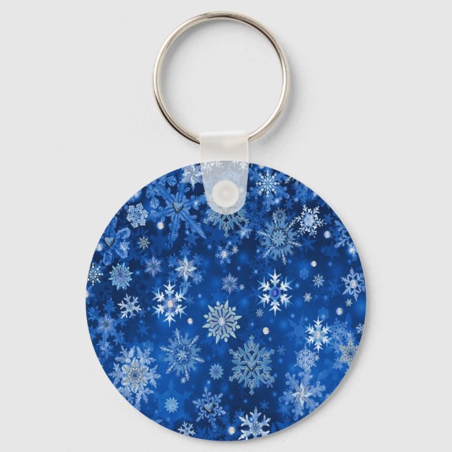 Chaveiro Flocos de neve de Natal Azul e Prata (Frente)
