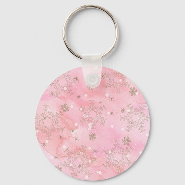 Chaveiro Flocos de Neve de Natal Rosa Padrão Boho (Frente)