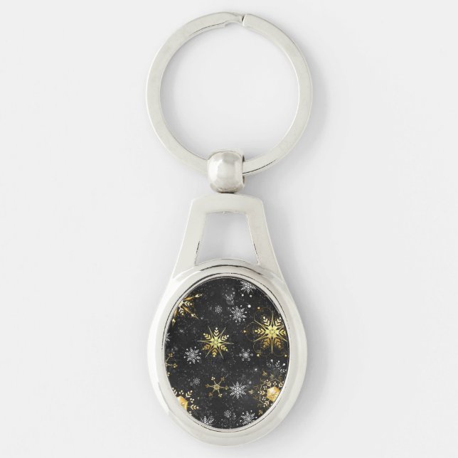 Chaveiro Flocos de neve do Ouro Xmas em preto (Frente)