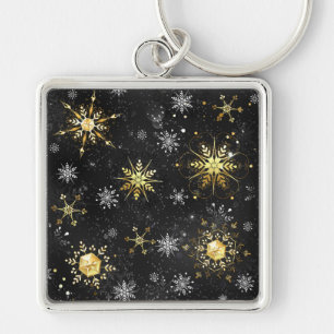 Chaveiro Flocos de neve do Ouro Xmas em preto