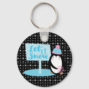 Chaveiro Flocos de neve em branco preto PenguinButton