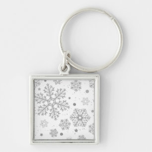 Chaveiro Flocos de neve prateados em branco