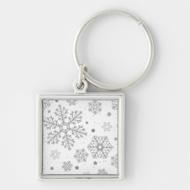 Chaveiro Flocos de neve prateados em branco (Frente)