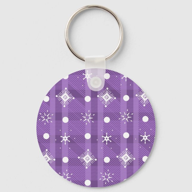 Chaveiro Flocos de Neve Simples Padrão Xadrez Roxo    (Frente)