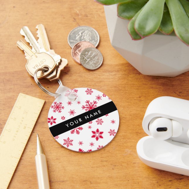 Chaveiro Flocos de neve vermelhos, seu nome, personalize (Mesa)