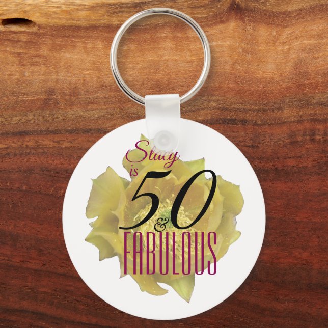 Chaveiro Flor amarelo de cacto 50 e aniversário fabuloso (Frente)