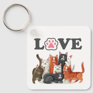 Chaveiro Flor Bonito de Gatos Ilustração com AMOR