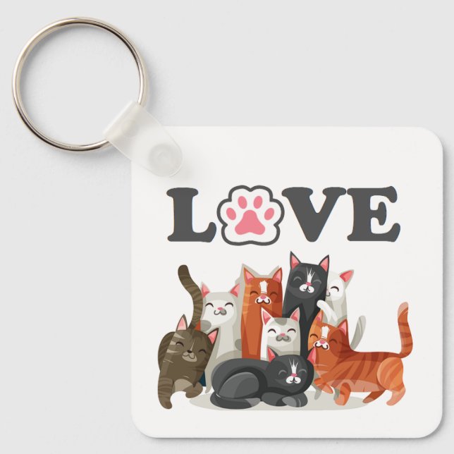 Chaveiro Flor Bonito de Gatos Ilustração com AMOR (Frente)