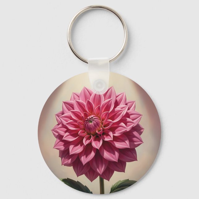 Chaveiro Flor Botânica de Dália Rosa (Frente)