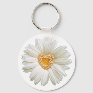 Chaveiro Flor branca da flor de margarida coração amarelo