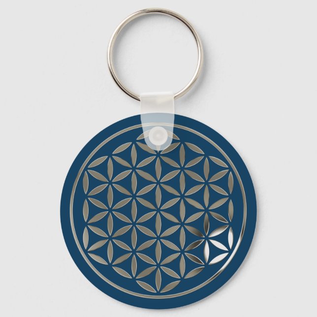 Chaveiro Flor da Vida 1 - selo prateado | azul escuro (Frente)