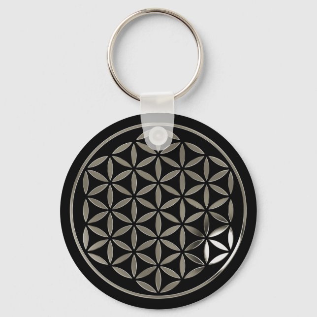 Chaveiro Flor da Vida 1 - selo prateado | preto (Frente)