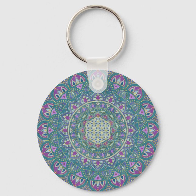 Chaveiro Flor Da Vida - Estilo De Mandala Índia 1 (Frente)