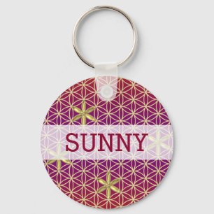 Chaveiro Flor da Vida - padrão sem costura do selo - ouro v